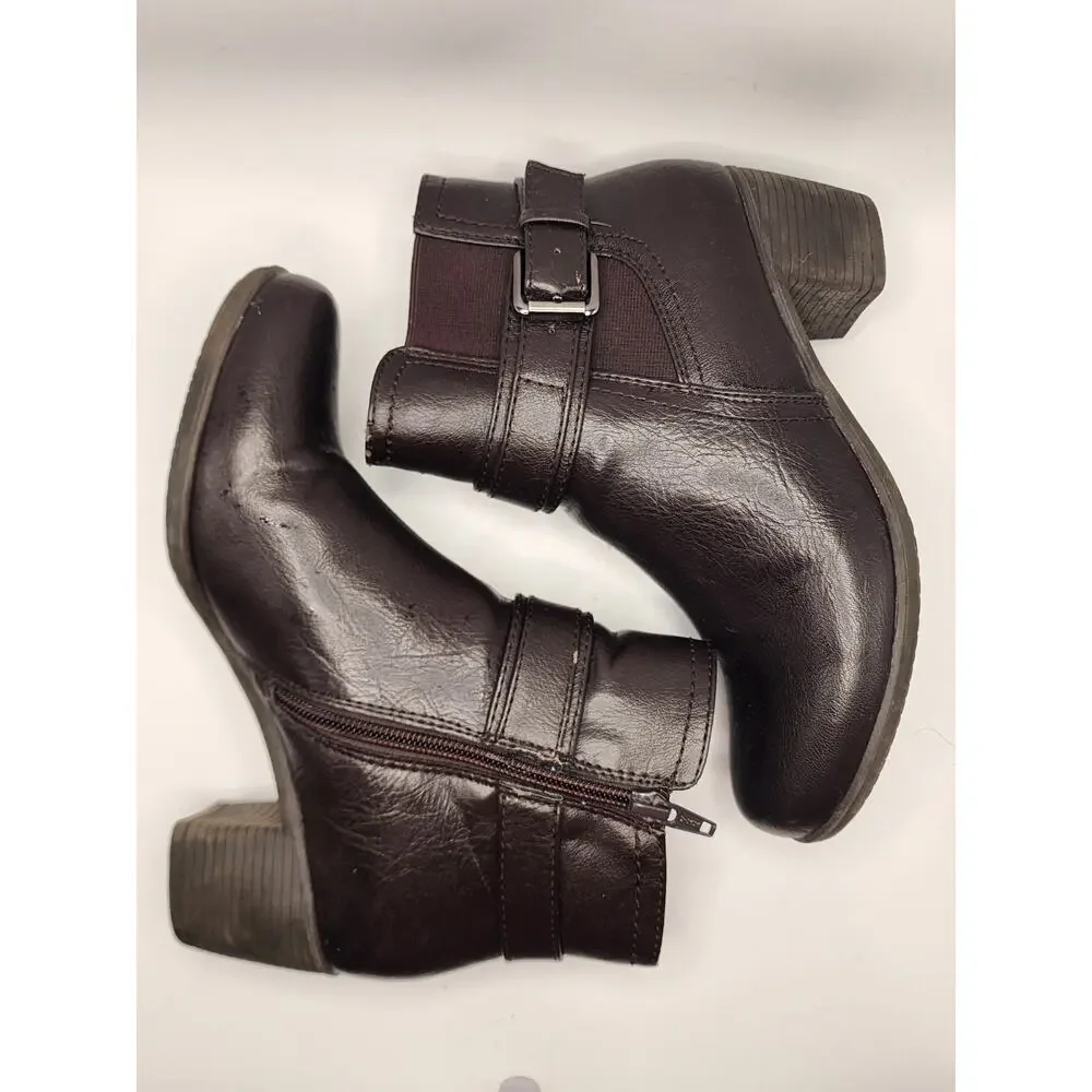 CROFT & BARROW KOHLS WOMENS 7.5 BROWN ZIP HEELED ORTHOLITE BOOTS PREPPY WORK